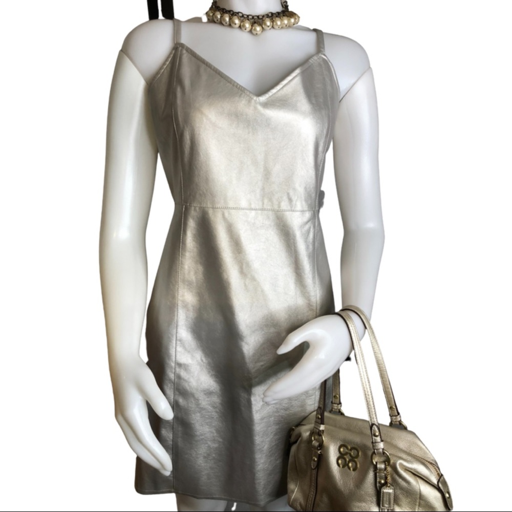 Women vegan leather sleeveless mini dress sz 12